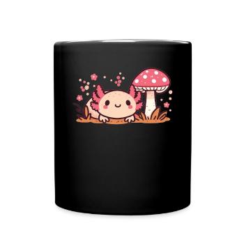 Süßes Cottage Core Axolotl Mit Pilz - Tasse einfarbig - Schwarz - Vorne