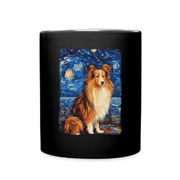 Shetland Shepherd Starry Night - Full Colour Mug - black - Front