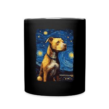 Pitbull Dog Starry Night - Full Colour Mug - black - Front