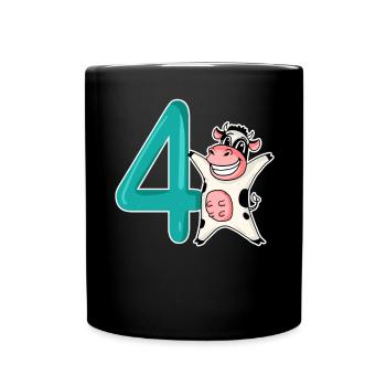 4. Geburtstag Motiv Kuh - vier Jahre alt - Tasse einfarbig - Schwarz - Vorne