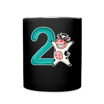 2nd Birthday Motif Cow - Two Years Old - Full Colour Mug - black - Front