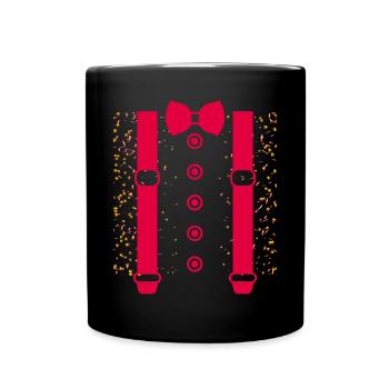 Ein Hosenträger Kostüm mit der Fliege und Knöpfen - Tasse einfarbig - Schwarz - Vorne