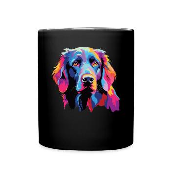 Watercolor Colorful Flat Coated Retriever - Full Colour Mug - black - Front