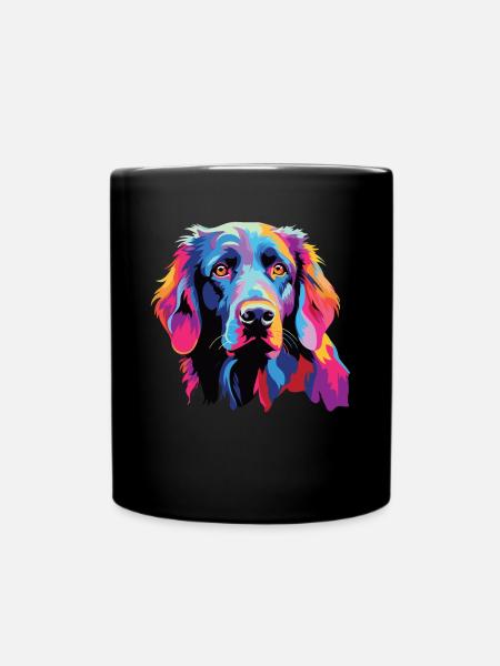 Watercolor Colorful Flat Coated Retriever - Full Colour Mug - black