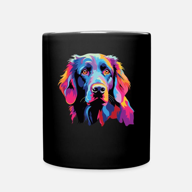 Watercolor Colorful Flat Coated Retriever - Full Colour Mug - black