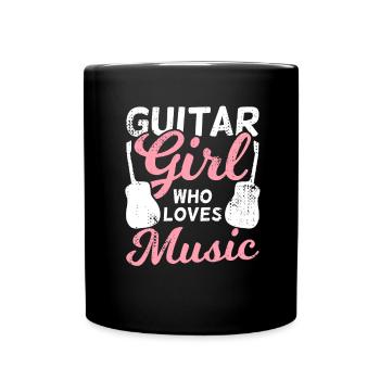 Guitar girl who loves the music - Full Colour Mug - black - Front