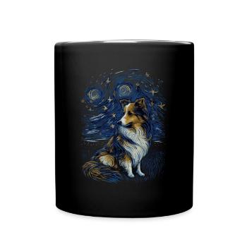 Shetland Shepherd Starry Night - Full Colour Mug - black - Front