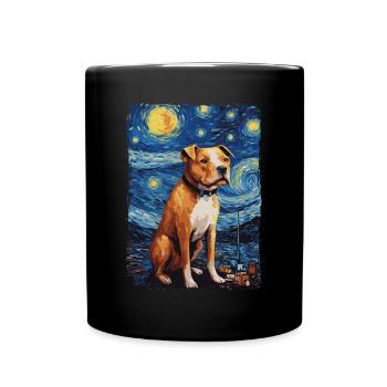 Pitbull Dog Starry Night - Full Colour Mug - black - Front