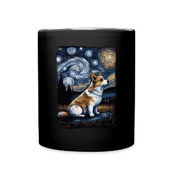 Corgi Starry Night - Tasse einfarbig - Schwarz - Vorne