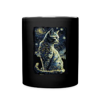 Cat Starry Night - Full Colour Mug - black - Front