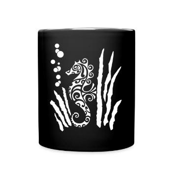 Weißes Stammes-Seepferdchen - Tasse einfarbig - Schwarz - Vorne