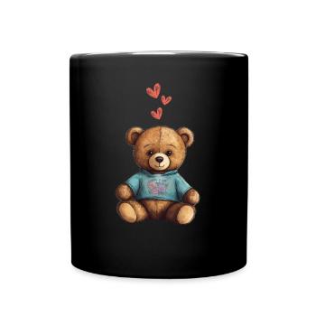 Teddy Bear Cartoon with Hearts Teddy Bear Cute - Full Colour Mug - black - Front