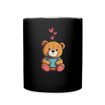 Teddy Bear Cartoon with Hearts Teddy Bear Cute - Full Colour Mug - black - Front