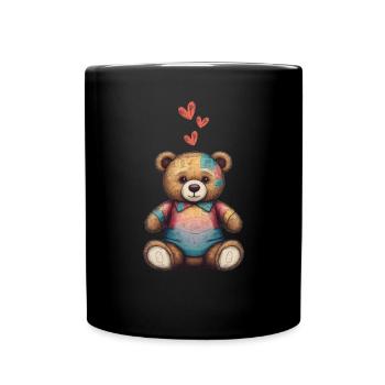 Teddy Bear Cartoon with Hearts Teddy Bear Cute - Full Colour Mug - black - Front