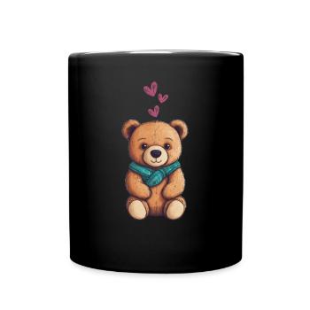 Teddy Bear Cartoon with Hearts Teddy Bear Cute - Full Colour Mug - black - Front