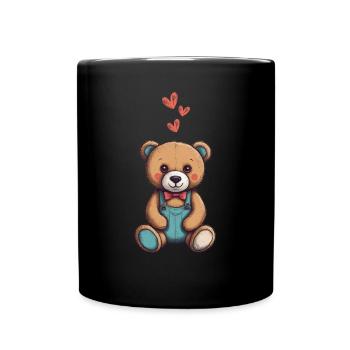 Teddy Bear Cartoon with Hearts Teddy Bear Cute - Full Colour Mug - black - Front