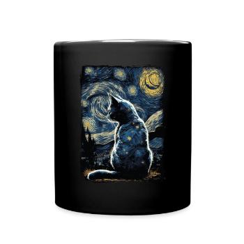 Cat Starry Night - Full Colour Mug - black - Front