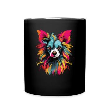 Wasserfarben Farbenfroher Chinesischer Schopfhund - Tasse einfarbig - Schwarz - Vorne