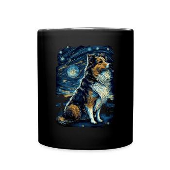 Shetland Shepherd Starry Night - Full Colour Mug - black - Front