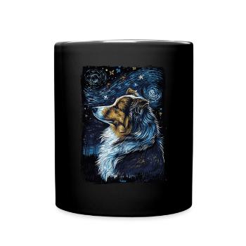 Shetland Shepherd Starry Night - Full Colour Mug - black - Front