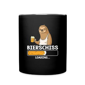 Bierschiss Loading Bier Faultier - Tasse einfarbig - Schwarz - Vorne
