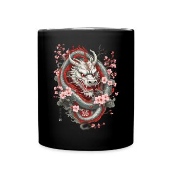 Japanischer Drache Kirschblüten Aesthetic Design - Tasse einfarbig - Schwarz - Vorne