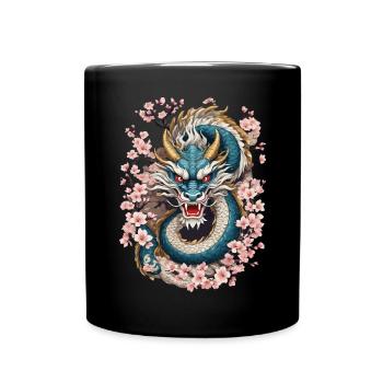 Japanese Dragon Design Aesthetic Streetwear - Full Colour Mug - black - Front