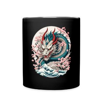 Japanischer Drache Kirschblüten Tattoo Design - Tasse einfarbig - Schwarz - Vorne