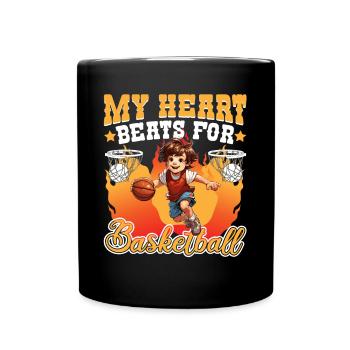Basketballer My heart beats for Basektball - Tasse einfarbig - Schwarz - Vorne