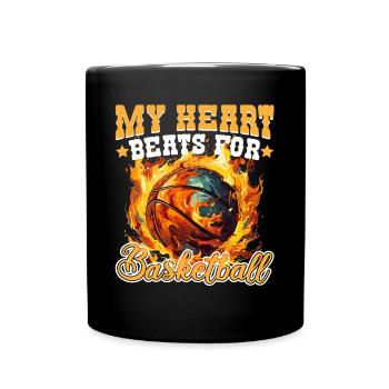 Basketballer My heart beats for Basektball - Tasse einfarbig - Schwarz - Vorne
