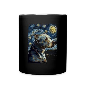 Pitbull Dog Starry Night - Full Colour Mug - black - Front