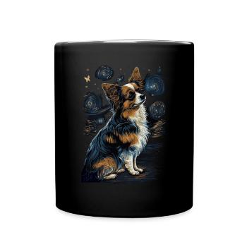 Papillon Hund Starry Night - Tasse einfarbig - Schwarz - Vorne