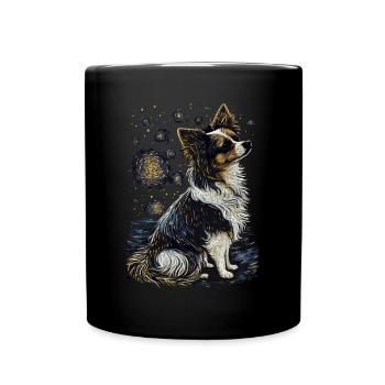 Papillon Hund Starry Night - Tasse einfarbig - Schwarz - Vorne