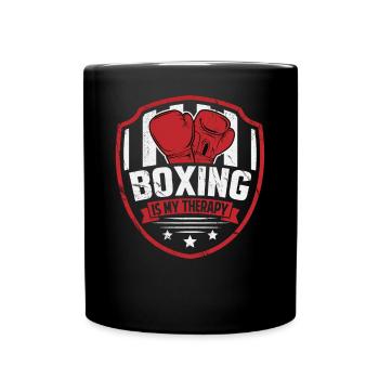 Boxen ist meine Therapie - Tasse einfarbig - Schwarz - Vorne