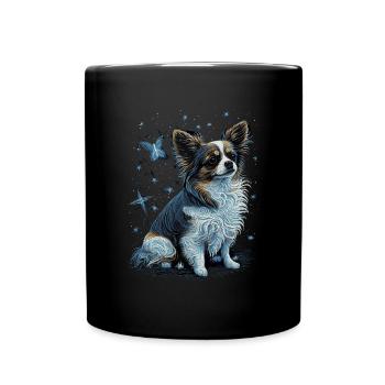 Papillon Hund Starry Night - Tasse einfarbig - Schwarz - Vorne