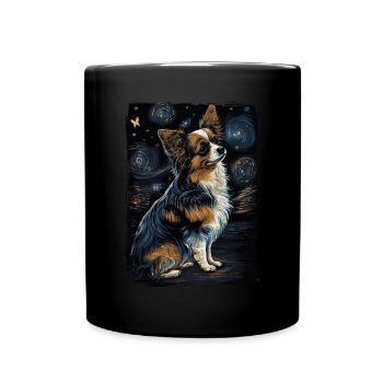 Papillon Hund Starry Night - Tasse einfarbig - Schwarz - Vorne