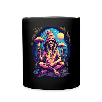 Außerirdischer Psychedelic Art Wald Pilze Musik - Tasse einfarbig - Schwarz - Vorne