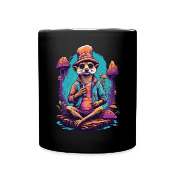 Erdmännchen Psychedelic Art Wald Pilze Musik - Tasse einfarbig - Schwarz - Vorne