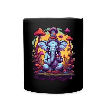 Elefant Psychedelic Art Musik Festival Farben - Tasse einfarbig - Schwarz - Vorne
