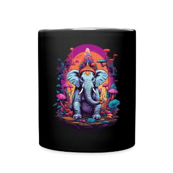Elefant Psychedelic Art Wald Pilze Musik Festival - Tasse einfarbig - Schwarz - Vorne