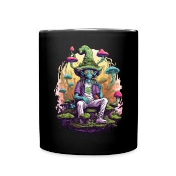 Außerirdischer Psychedelic Art Wald Pilze Musik - Tasse einfarbig - Schwarz - Vorne