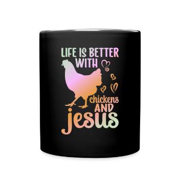 Jesus And Chickens Farmer Lover Farmer - Full Colour Mug - black - Front