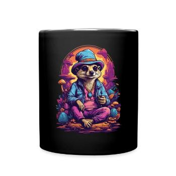 Erdmännchen Wald Pilze Psychedelic Goa Trance Art - Tasse einfarbig - Schwarz - Vorne