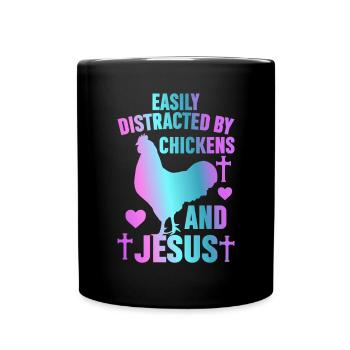 Jesus And Chickens Farmer Lover Farmer - Full Colour Mug - black - Front
