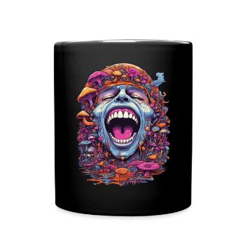 Psychedelic Art Wald Pilze Musik Festival Design - Tasse einfarbig - Schwarz - Vorne