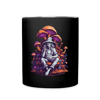 Außerirdischer Psychedelic Art Wald Pilze Musik - Tasse einfarbig - Schwarz - Vorne