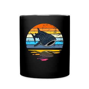 Walhai Retro Sunset Rettung die Walhaie - Tasse einfarbig - Schwarz - Vorne