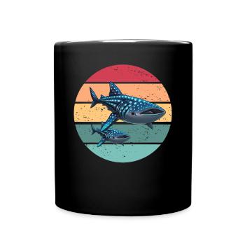 Walhai Retro Sunset Rettung die Walhaie - Tasse einfarbig - Schwarz - Vorne