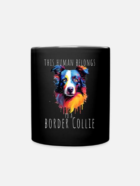 This Human Belongs To A Border Collie Dogs - Full Colour Mug - black