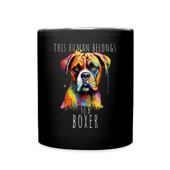 This Human Belongs To A Boxer Dog Dog Owner - Full Colour Mug - black - Front